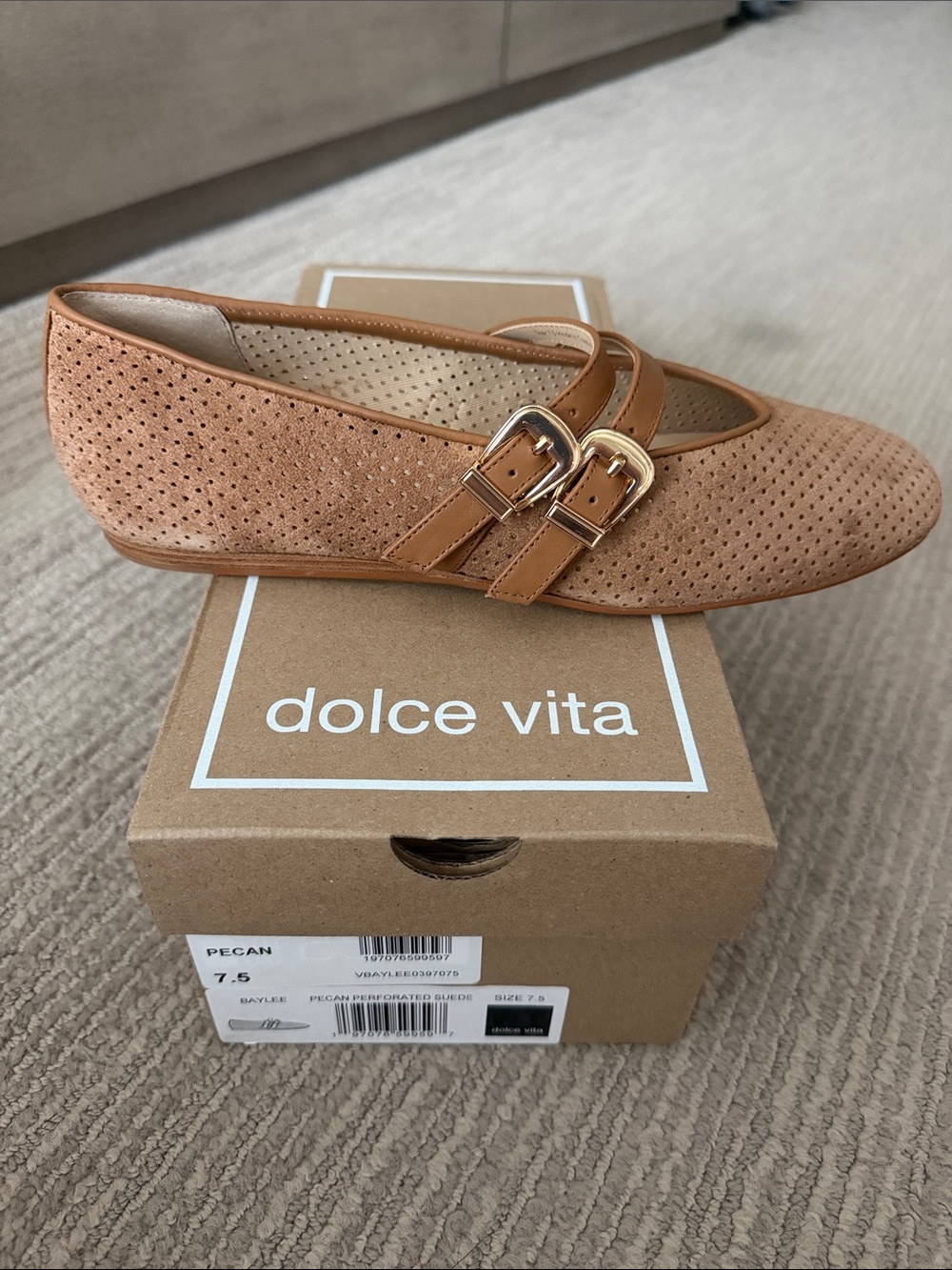 Dolce Vita Pecan Perforated Double-Buckle Flats